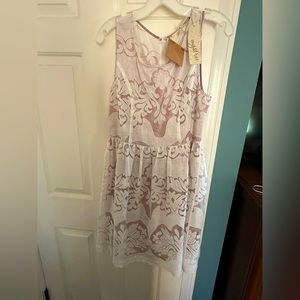 White and Mauve Lace Dress New with Tags